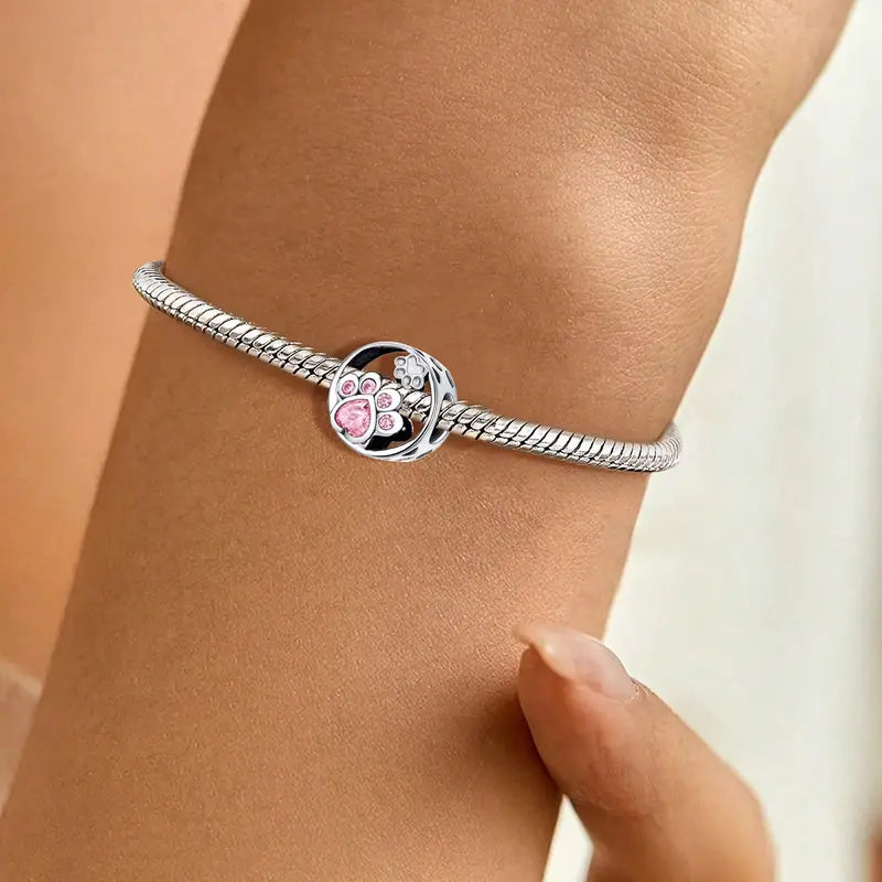Pink Heart Bead Sterling Silver Charm Hallmarked S925 for Charm Bracelet and Necklace