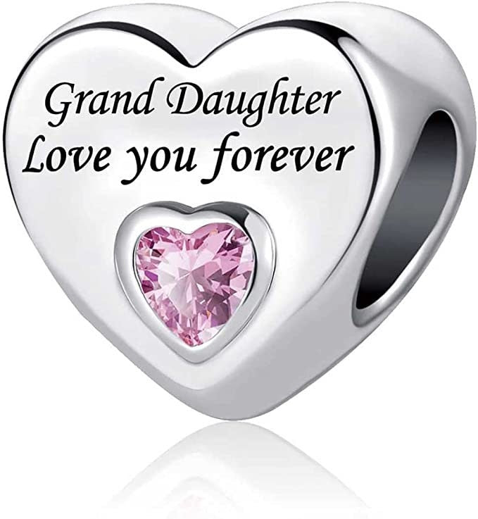Grand Daughter Love You Forever Heart Charm For Bracelet, S925 Sterling Silver