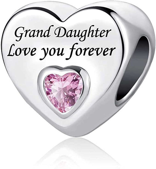 Grand Daughter Love You Forever Heart Charm For Bracelet, S925 Sterling Silver
