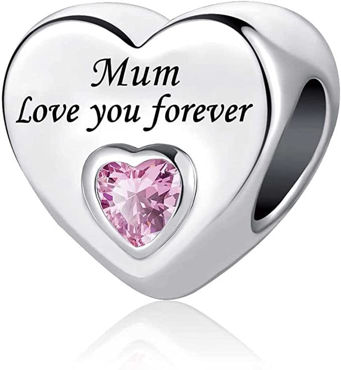 Mum Love You Forever Heart Charm For Bracelet, S925 Sterling Silver