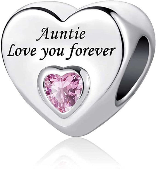 Auntie Love You Forever Heart Charm For Bracelet, S925 Sterling Silver