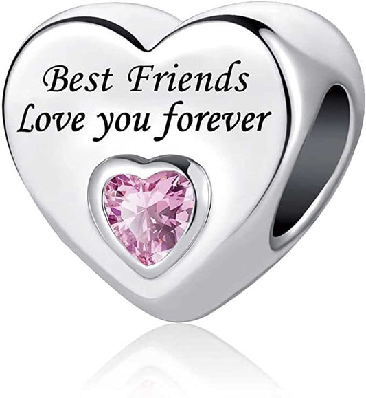 Best Friend Love You Forever Heart Charm For Bracelet, S925 Sterling Silver