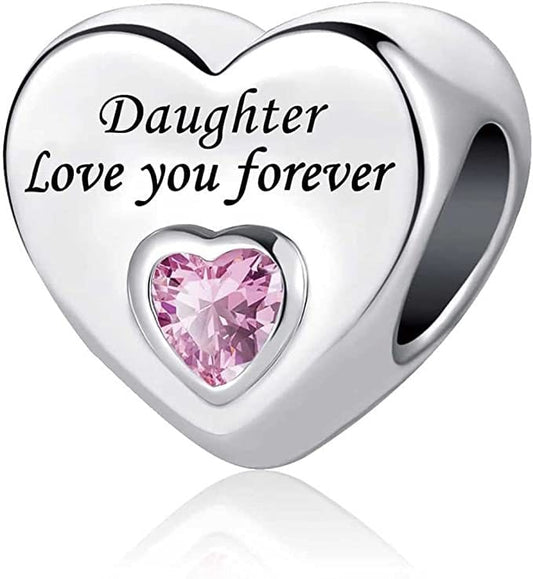Daughter Love You Forever Heart Charm For Bracelet, S925 Sterling Silver