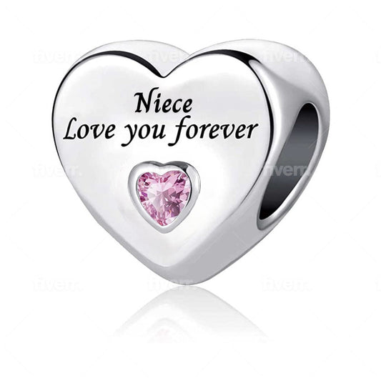 Niece Love You Forever Heart Charm For Bracelet, S925 Sterling Silver