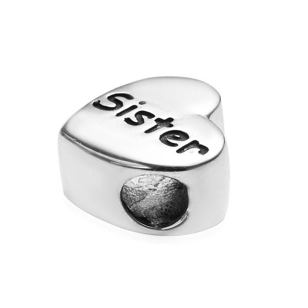 Sister Heart Charm for Bracelet, S925 Sterling Silver