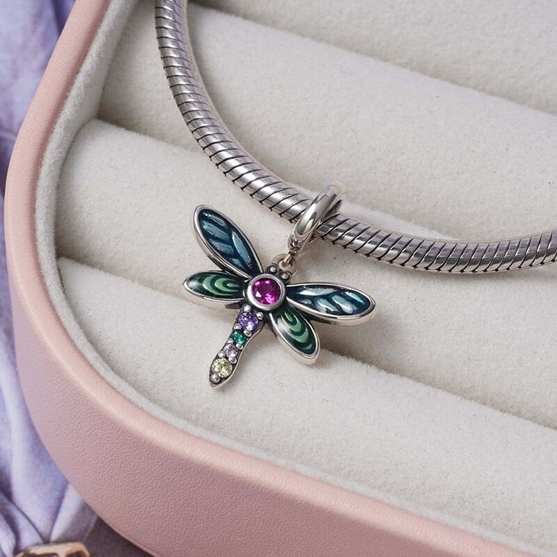Shiny Dragonfly Charm For Bracelet , S925 Sterling Silver