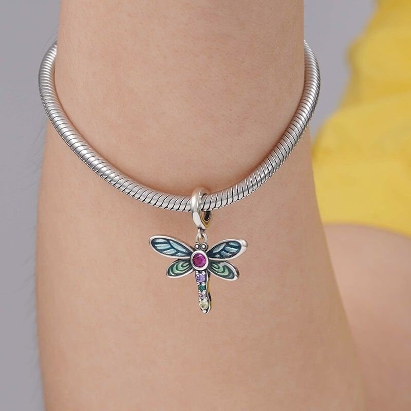 Shiny Dragonfly Charm For Bracelet , S925 Sterling Silver