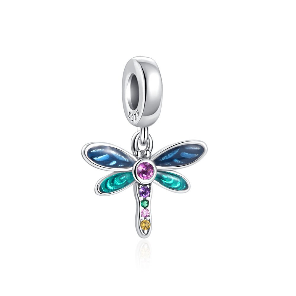 Shiny Dragonfly Charm For Bracelet , S925 Sterling Silver