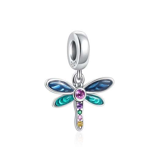 Shiny Dragonfly Charm For Bracelet , S925 Sterling Silver