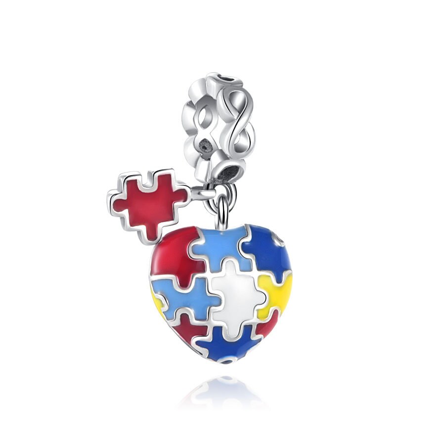 Autism Awareness Puzzle Heart Pendant Charm For Bracelet Charm for Mum Mother Mama, S925 Sterling Silver
