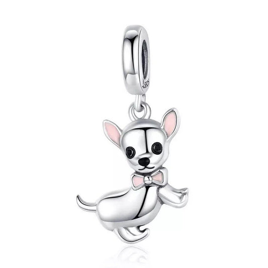 Lovely Chihuahua Charm For Bracelet, S925 Sterling Silver