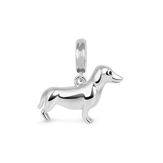 Polished Dachshund Dog Charm For Bracelet, S925 Sterling Silver