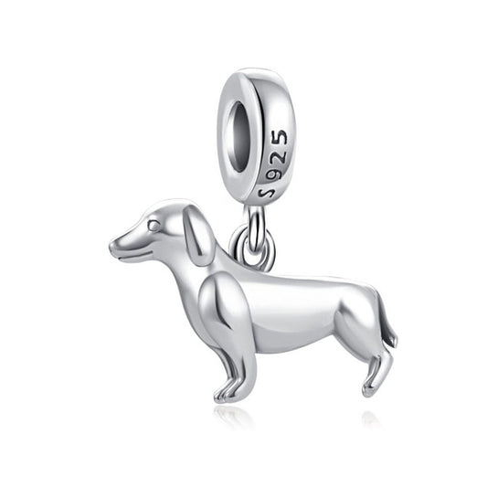 Polished Dachshund Dog Charm For Bracelet, S925 Sterling Silver