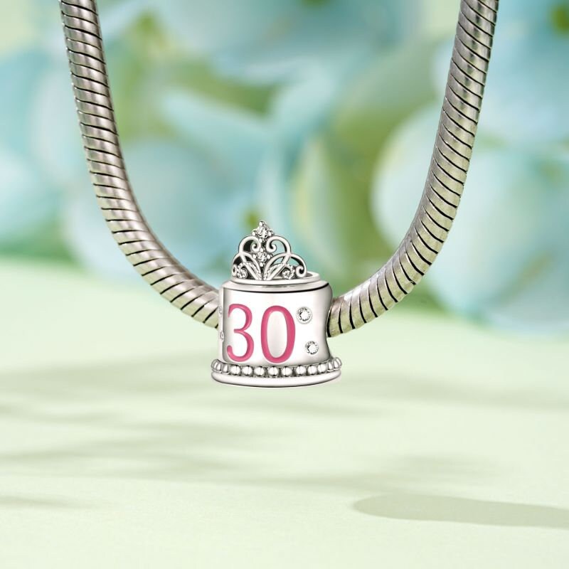 30th Happy Birthday Cake Charm For Bracelet, S925 Sterling Silver