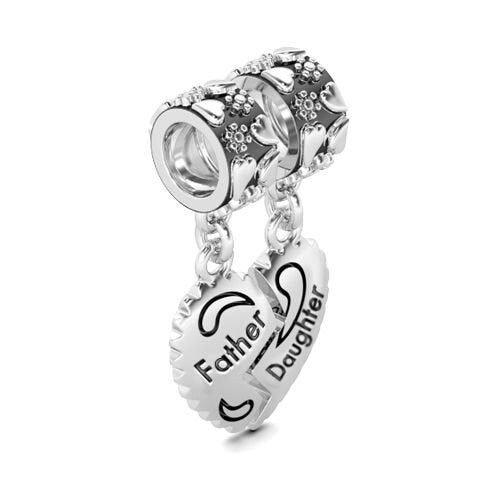 Father Daughter Dangle Charm For Bracelet, S925 Sterling Silver