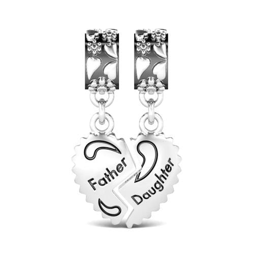 Father Daughter Dangle Charm For Bracelet, S925 Sterling Silver