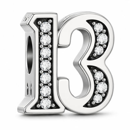 13th Birthday Sterling Silver Charm Hallmarked S925 for Charm Bracelet and Necklace