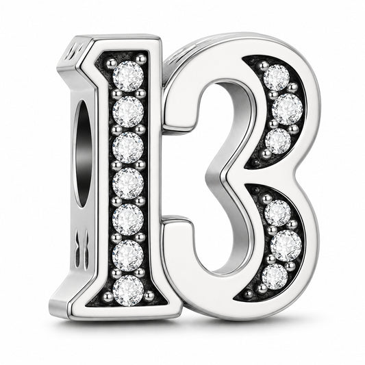 13th Birthday Sterling Silver Charm Hallmarked S925 for Charm Bracelet and Necklace