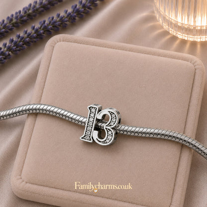 13th Birthday Sterling Silver Charm Hallmarked S925 for Charm Bracelet and Necklace