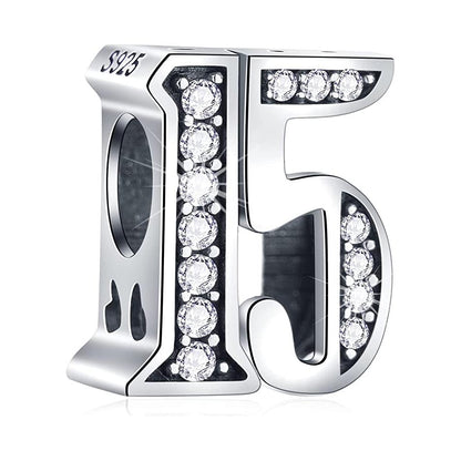 15th Birthday Sterling Silver Charm Hallmarked S925 for Charm Bracelet and Necklace