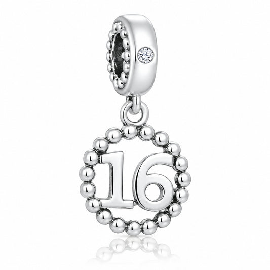 16 Birthday Dangle Charm Hallmarked S925 for Charm Bracelet and Necklace