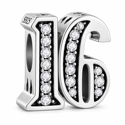 16th Birthday Sterling Silver Charm Hallmarked S925 for Charm Bracelet and Necklace