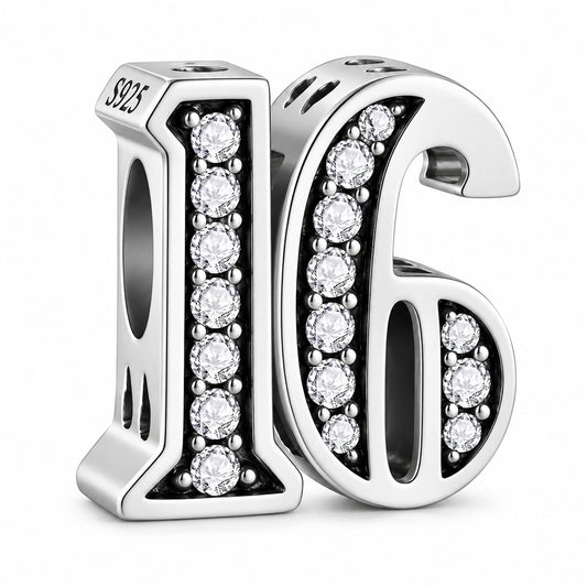 16th Birthday Sterling Silver Charm Hallmarked S925 for Charm Bracelet and Necklace