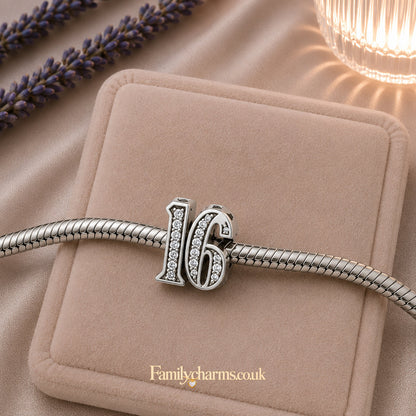16th Birthday Sterling Silver Charm Hallmarked S925 for Charm Bracelet and Necklace
