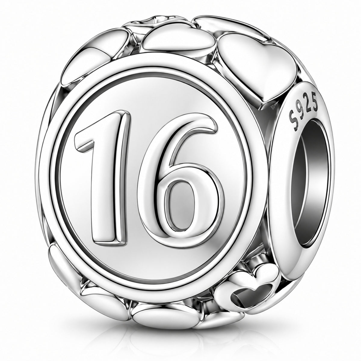 16th Birthday Bead Sterling Silver Charm Hallmarked S925 for Charm Bracelet and Necklace