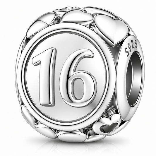 16th Birthday Bead Sterling Silver Charm Hallmarked S925 for Charm Bracelet and Necklace