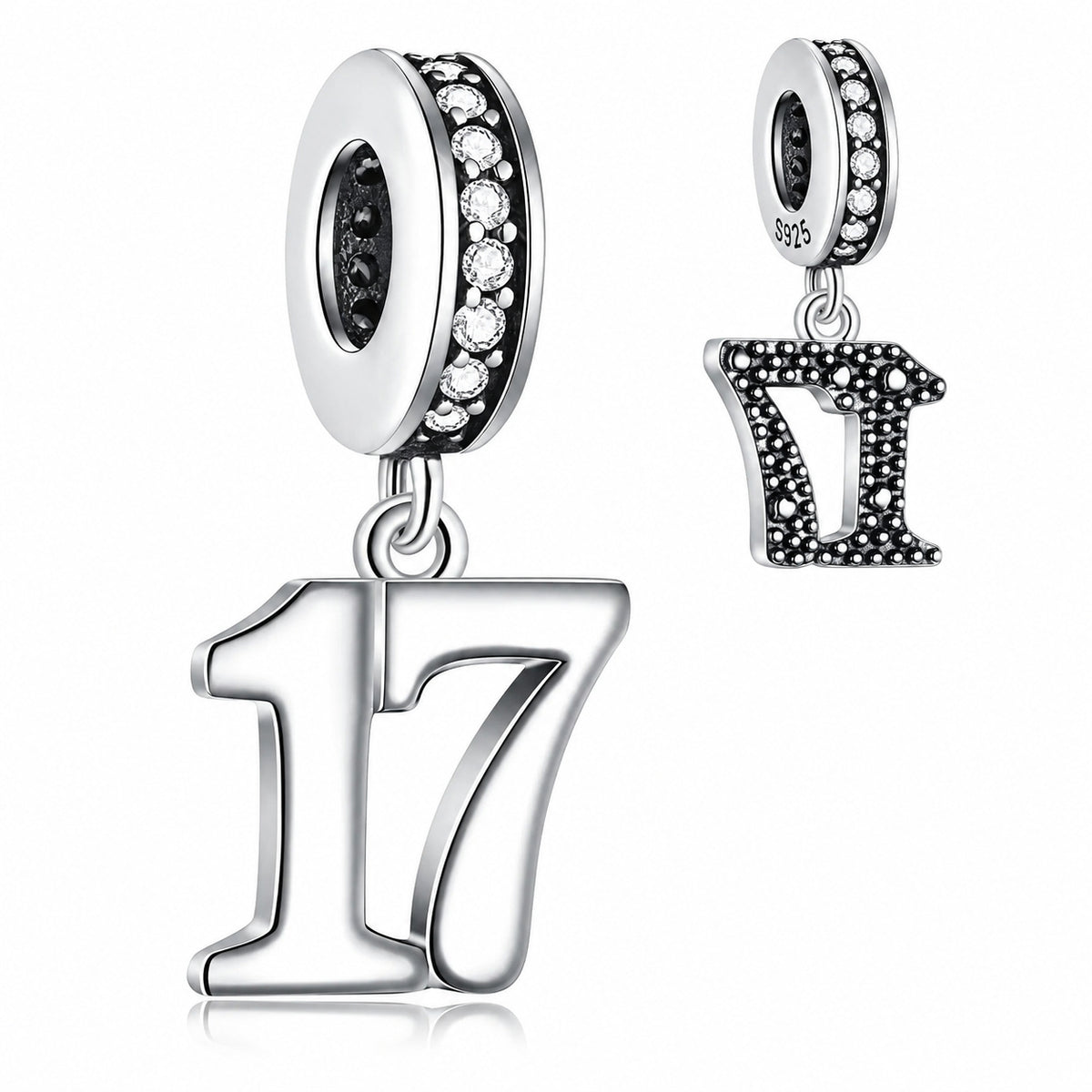 17th Birthday Dangle Charm Sterling Silver Charm Hallmarked S925 for Charm Bracelet and Necklace