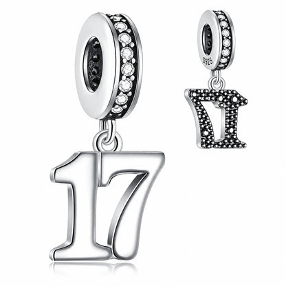 17th Birthday Dangle Charm Sterling Silver Charm Hallmarked S925 for Charm Bracelet and Necklace