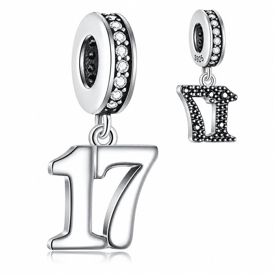 17th Birthday Dangle Charm Sterling Silver Charm Hallmarked S925 for Charm Bracelet and Necklace