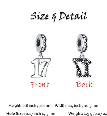 17th Birthday Dangle Charm Sterling Silver Charm Hallmarked S925 for Charm Bracelet and Necklace