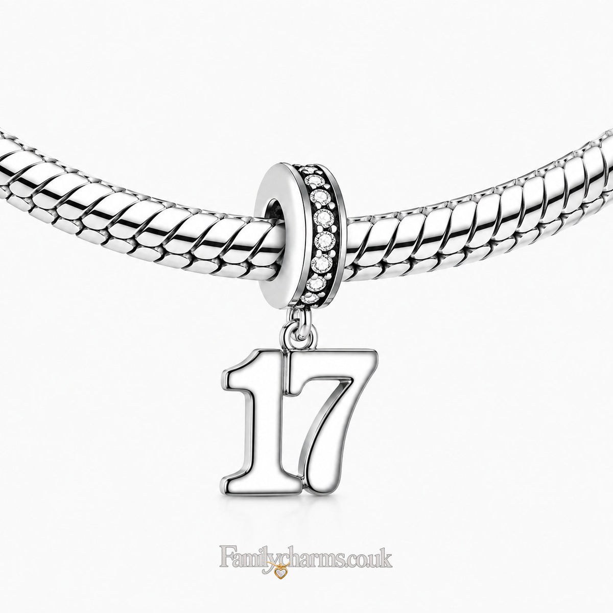 17th Birthday Dangle Charm Sterling Silver Charm Hallmarked S925 for Charm Bracelet and Necklace