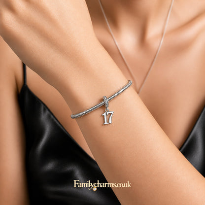 17th Birthday Dangle Charm Sterling Silver Charm Hallmarked S925 for Charm Bracelet and Necklace