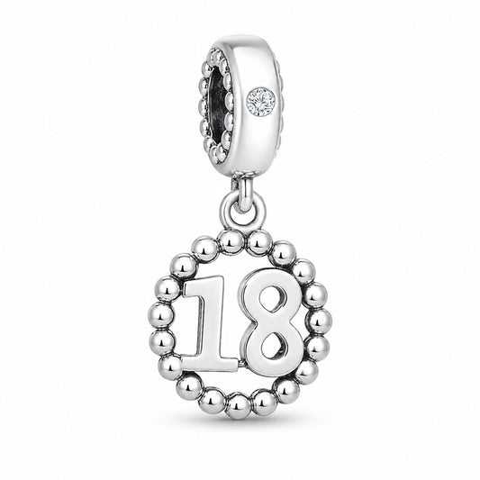 18 Birthday Dangle Charm Hallmarked S925 for Charm Bracelet and Necklace