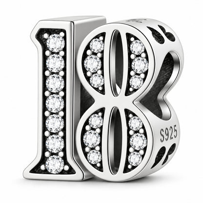 18th Birthday Sterling Silver Charm Hallmarked S925 for Charm Bracelet and Necklace