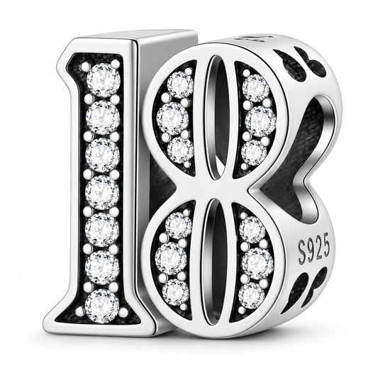 18th Birthday Sterling Silver Charm Hallmarked S925 for Charm Bracelet and Necklace