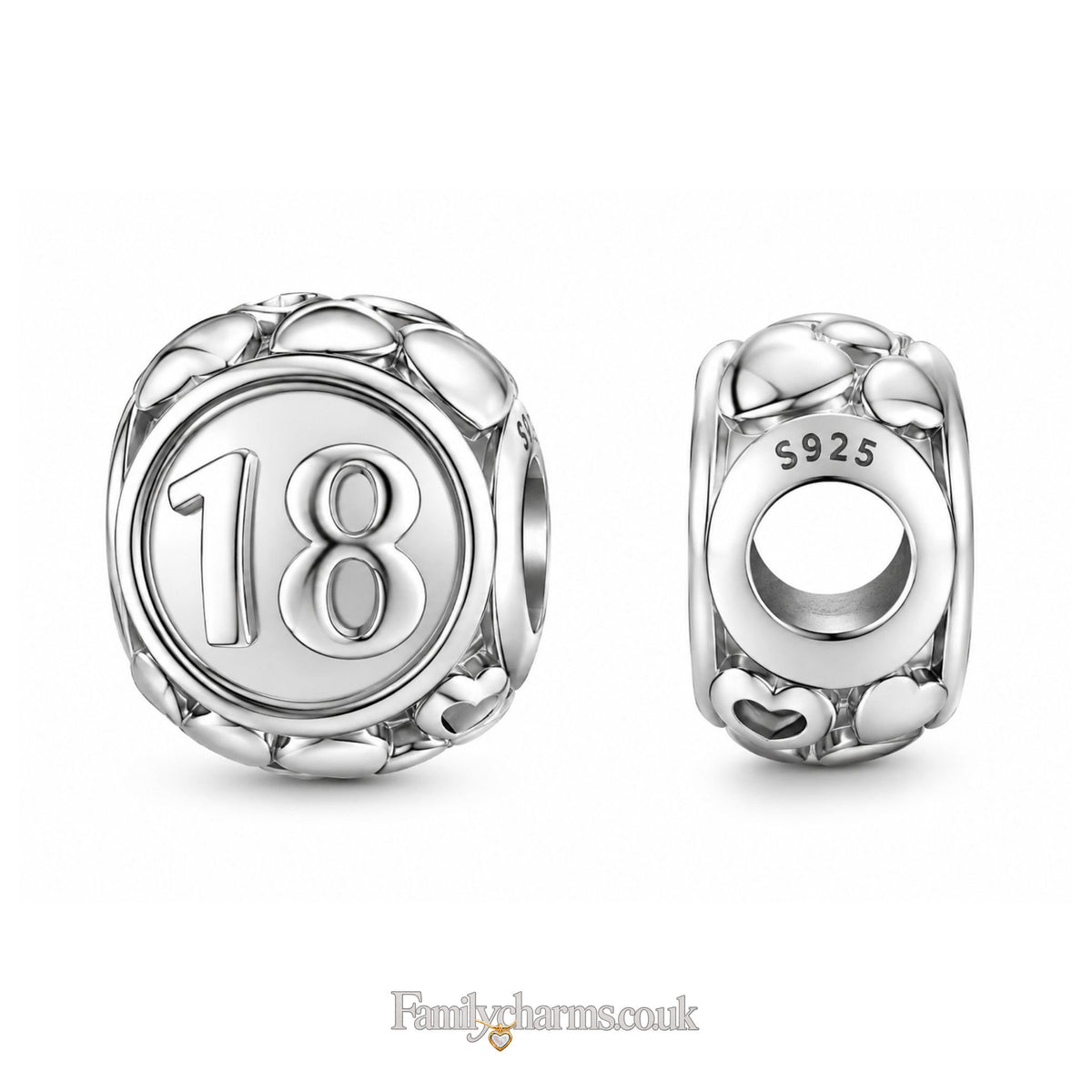 18th Birthday Bead Sterling Silver Charm Hallmarked S925 for Charm Bracelet and Necklace