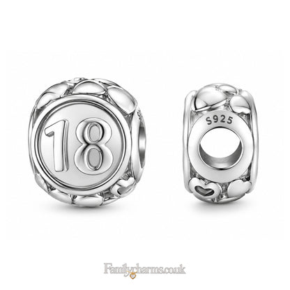 18th Birthday Bead Sterling Silver Charm Hallmarked S925 for Charm Bracelet and Necklace