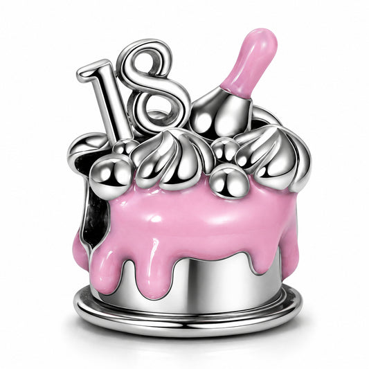 18th Happy Birthday Cake Sterling Silver Charm Hallmarked S925 for Charm Bracelet and Necklace