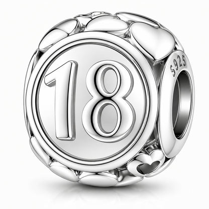 18th Birthday Bead Sterling Silver Charm Hallmarked S925 for Charm Bracelet and Necklace