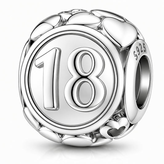 18th Birthday Bead Sterling Silver Charm Hallmarked S925 for Charm Bracelet and Necklace