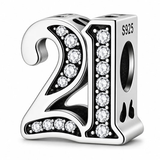 21st Birthday Sterling Silver Charm Hallmarked S925 for Charm Bracelet and Necklace