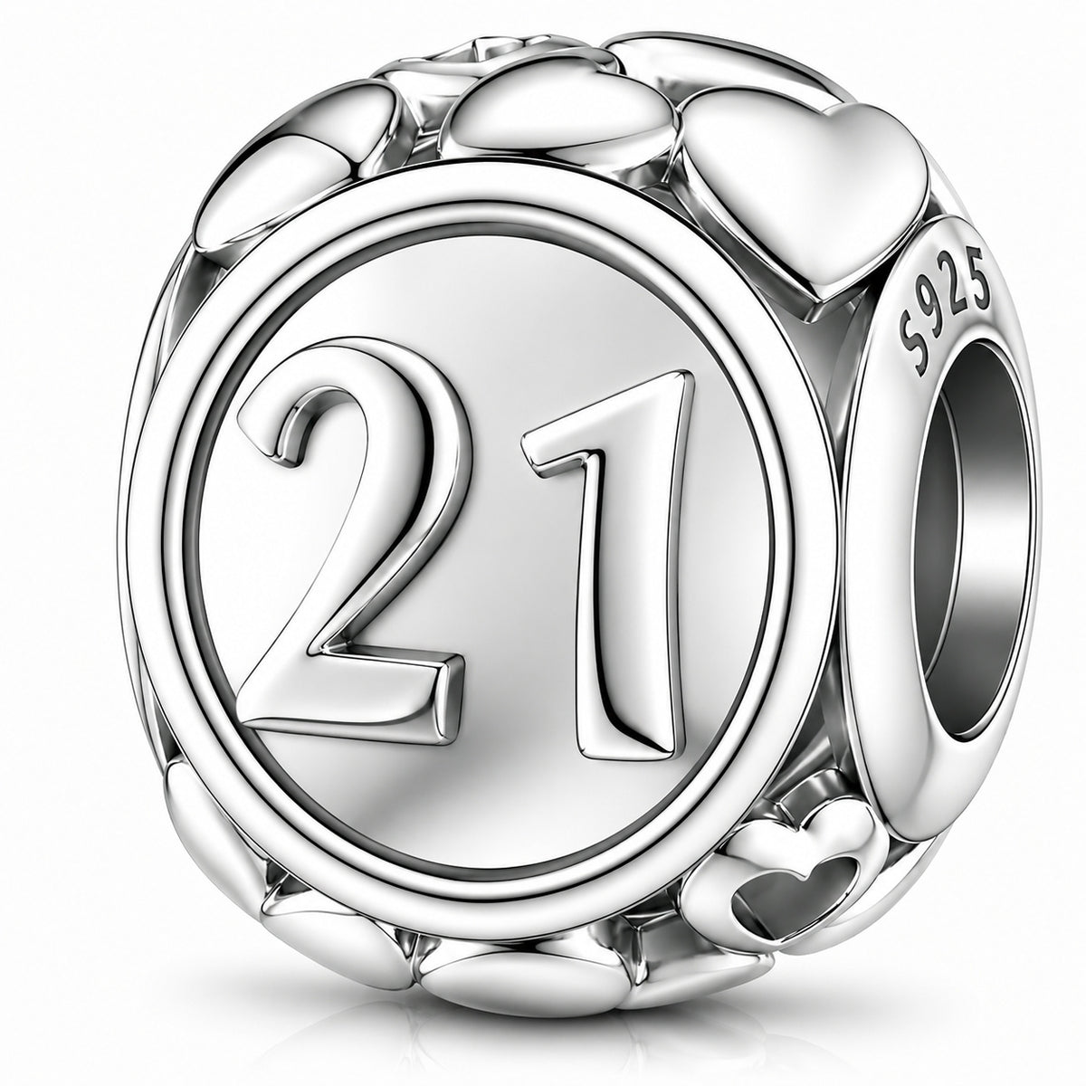 21st Birthday Bead Sterling Silver Charm Hallmarked S925 for Charm Bracelet and Necklace