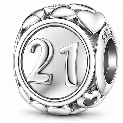 21st Birthday Bead Sterling Silver Charm Hallmarked S925 for Charm Bracelet and Necklace