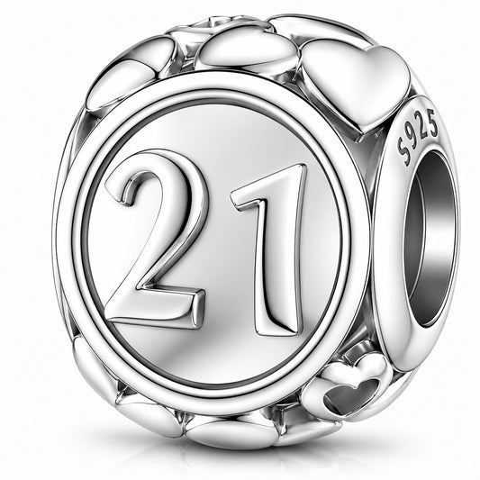 21st Birthday Bead Sterling Silver Charm Hallmarked S925 for Charm Bracelet and Necklace