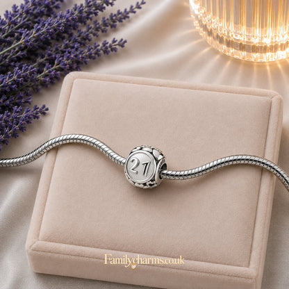 21st Birthday Bead Sterling Silver Charm Hallmarked S925 for Charm Bracelet and Necklace