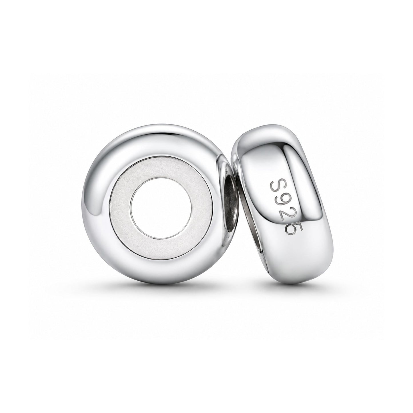 Round Silicone Stopper Beads Sterling Silver Charm Hallmarked S925 for Charm Bracelet and Necklace